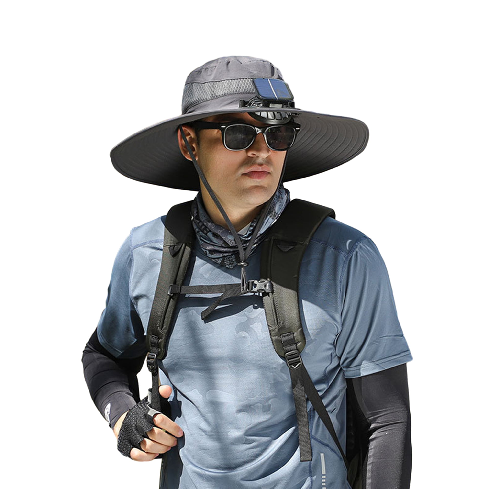 ELF Sun Hat with Solar Powered Fan, Men Summer UV Protection Wide Brim Caps  Fisherman Hat Beach Caps Garden Hat for Outdoor Sports 
