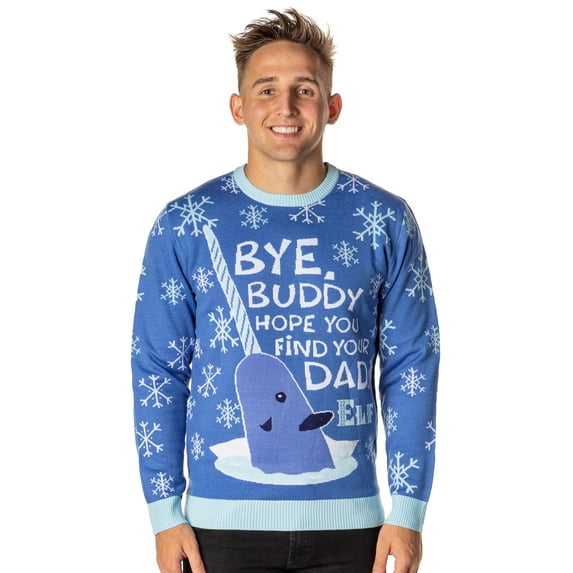 ELF The Movie Men's Mr. Narwhal Bye Buddy Ugly Christmas Sweater Knit Pullover