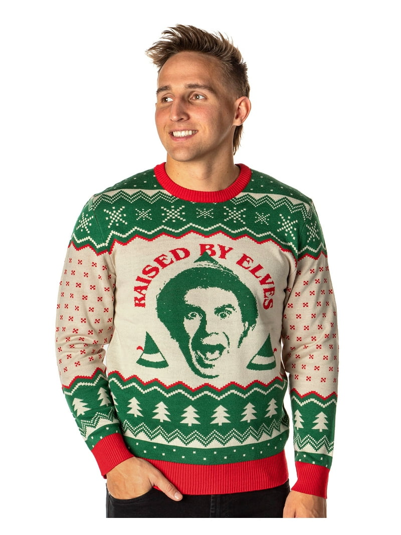 ELF The Movie Men's Raised By Elves Ugly Christmas Sweater Knit