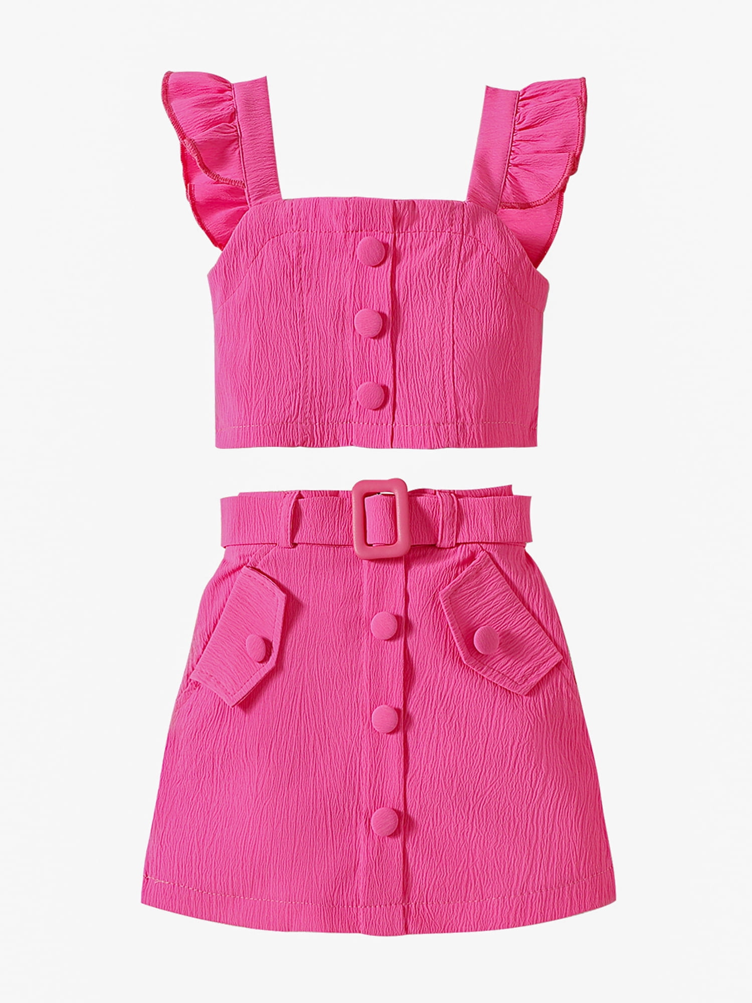 ELF Toddler 1 to 6 Years Old Girls 2-Piece Summer Clothing Set Ruffled Sleeveless Vest Drawstring Skirt Set Suitable for Beach Travel