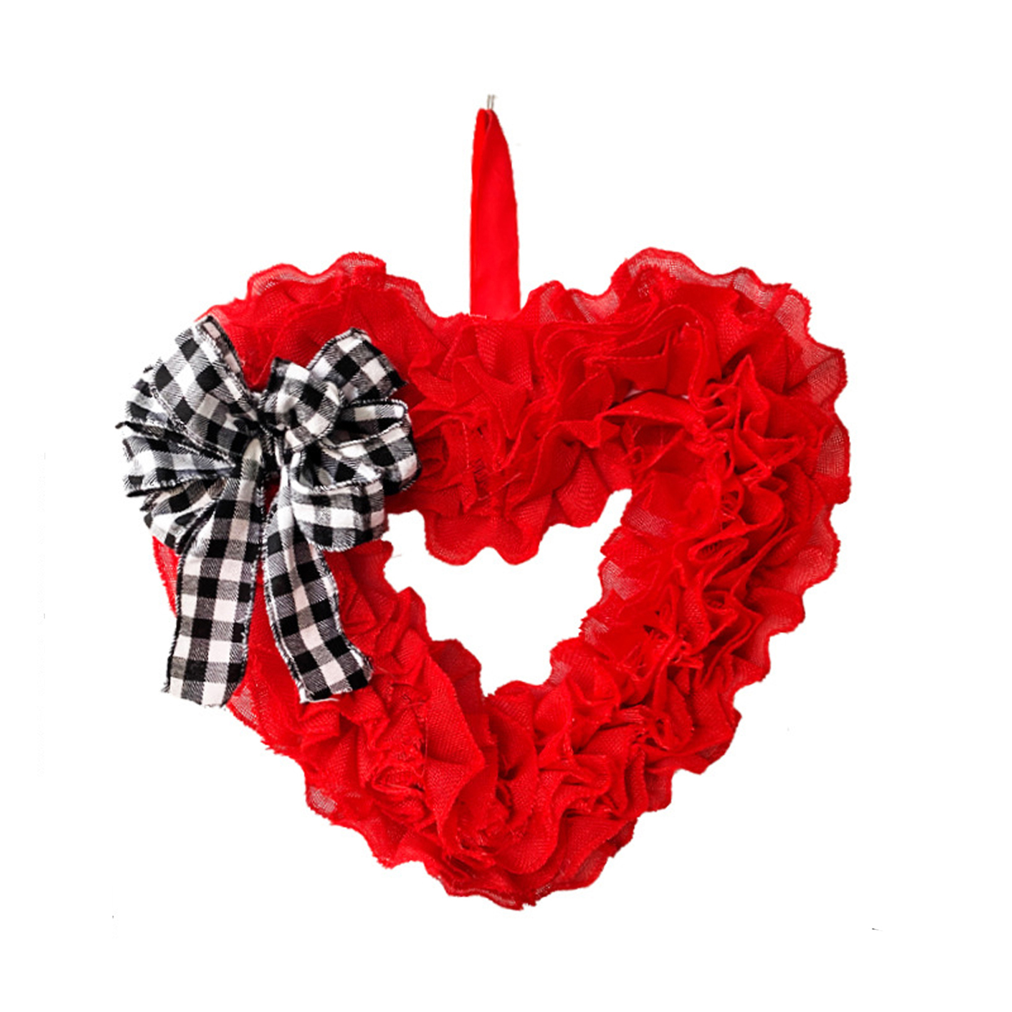ELF Valentine's Day Bow Wreath, Artificial Red Heart Shaped Wreath with