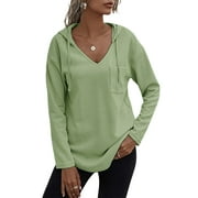 ELF Women Waffle Sweatshirts Solid Color Loose Casual Hoodies Pullovers Fall Long Sleeve Tops Autumn Streetwear