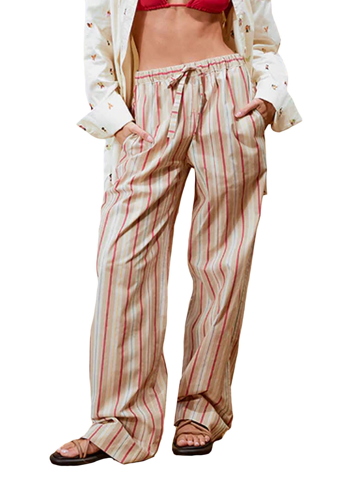 elf-women-wide-leg-pants-casual-vertical-stripe-print-elastic-high-waist-loose-pajama-trousers-for-daily-walmart-com