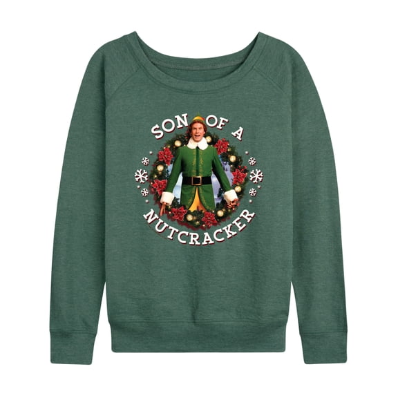 ELF - Women's Lightweight French Terry Wide Neck Long Sleeve Graphic Shirt