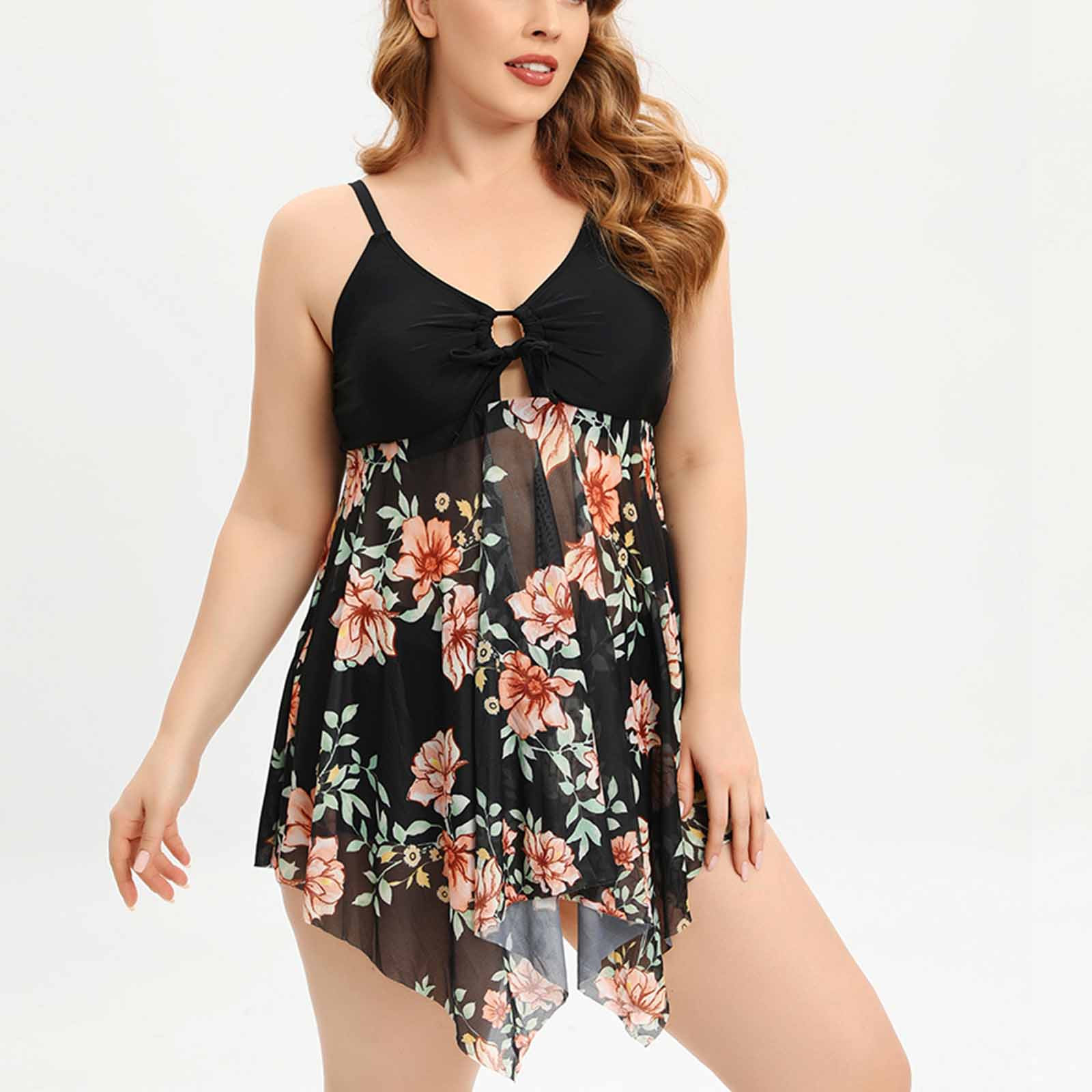 ELFINDEA Bikini Women's Plus Size Split Mesh Skirt with Bra Pad and No Steel Bra Swimming