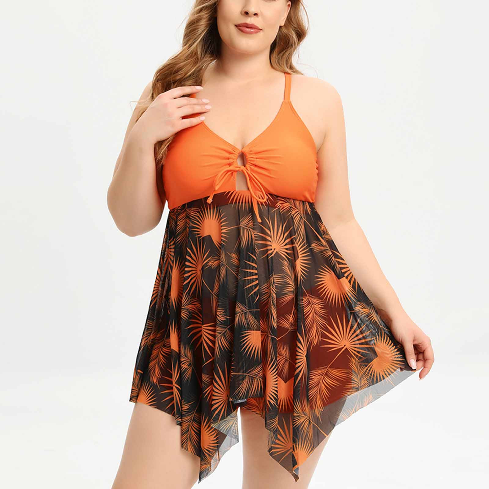 ELFINDEA Bikini Women's Plus Size Split Mesh Skirt with Bra Pad and No Steel Bra Swimming