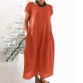 thumbnail image 1 of ELFINDEA Dresses for Women 2024 Plus Size Dresses Casual Solid Color Short-sleeve O-neck Stitching Loose Pocket Cotton Linen Orange 4X, 1 of 5