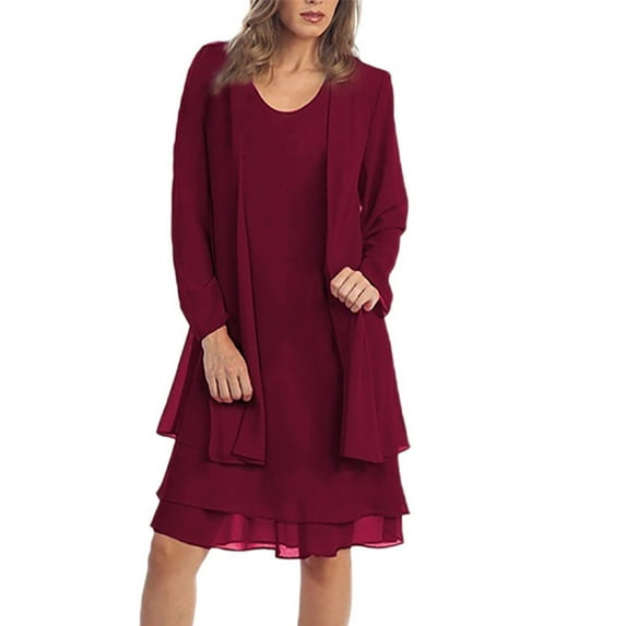 ELFINDEA Dresses for Women 2024 Plus Size Dresses Fashion Two Pieces Charming Solid Color Mother Of The Bride Lace Red 4X