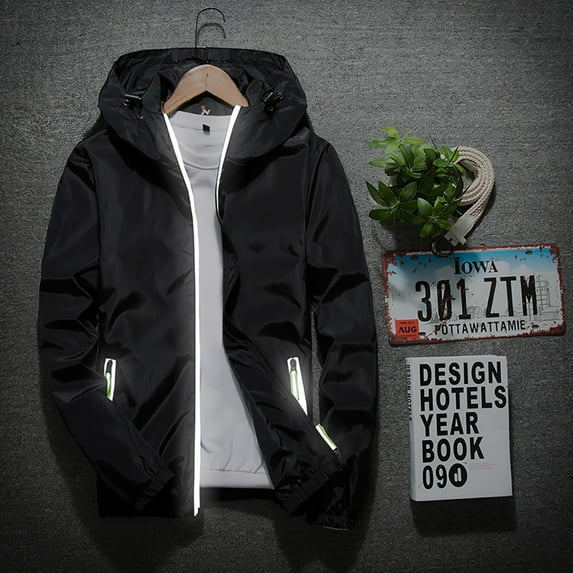 ELFINDEA Fall Autumn Winter Hoodie Sweatshirt Coat Rain Jacket Hoodies for Men Casual Color Plus Size Reflective Outdoor Sport Tops Black M