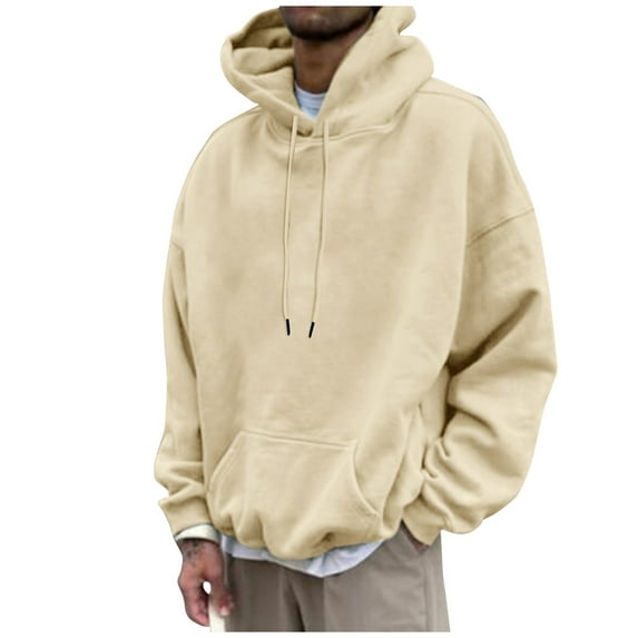 ELFINDEA Hoodies for men Winter Loose Casual Solid Color Loose Casual Sweatshirt Hoodies Beige M