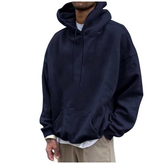 ELFINDEA Hoodies for men Winter Loose Casual Solid Color Loose Casual Sweatshirt Hoodies Blue M