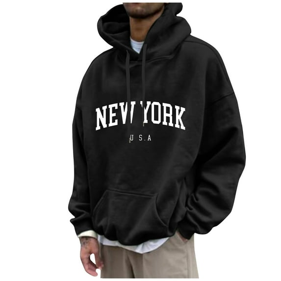 ELFINDEA Sweatshirt Hoodies for Men Fall Autumn Winter Loose Printed Hooded Casual Fashion Sports Hoodies Black M
