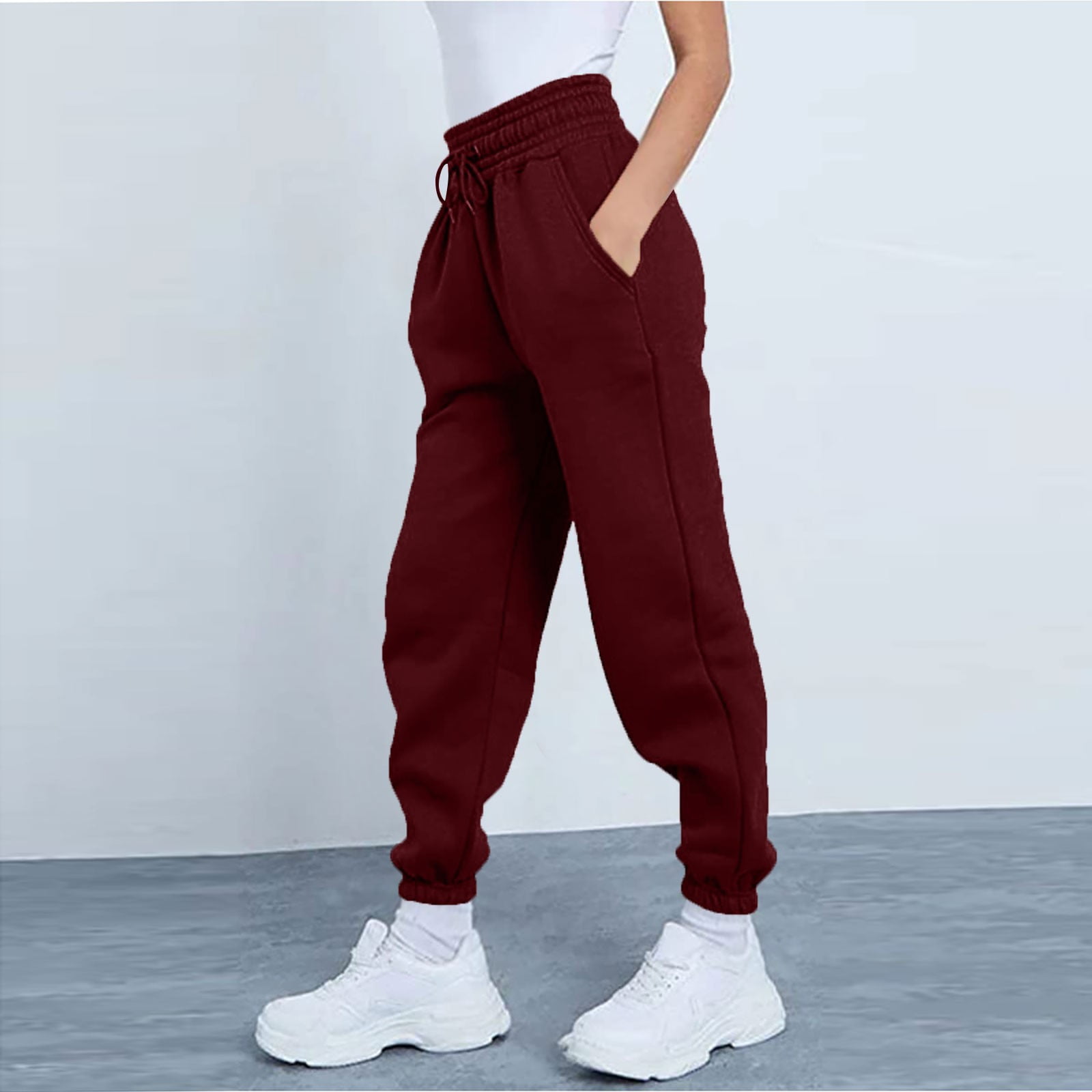 Wine colored joggers sale