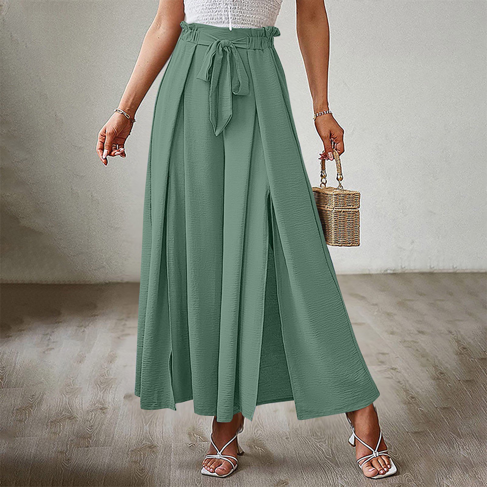 ELFINDEA Lounge Pants Women Solid Color Bow Loose High Waist