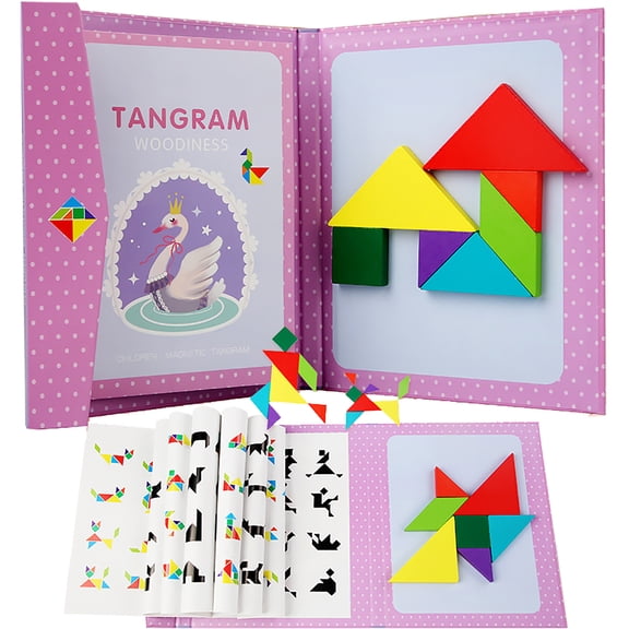 ELFINDEA Magnetic Wooden Tangram Puzzle, learning toys for Shape Sorting, Skill Building Kit for Early Cognitive Development (Purple)