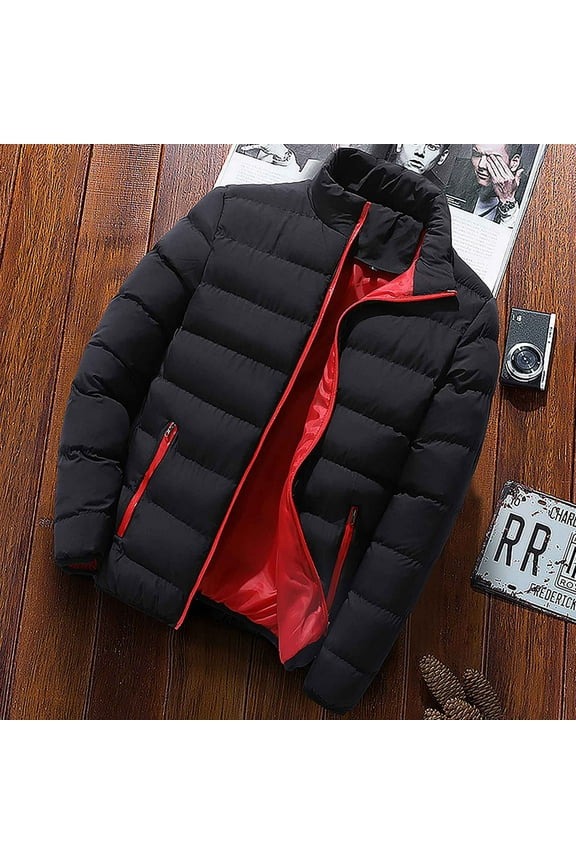 ELFINDEA Mens Coats and Jackets Autumn Winter Zipper Warm Down Jacket Packable Light Coat Black 4X