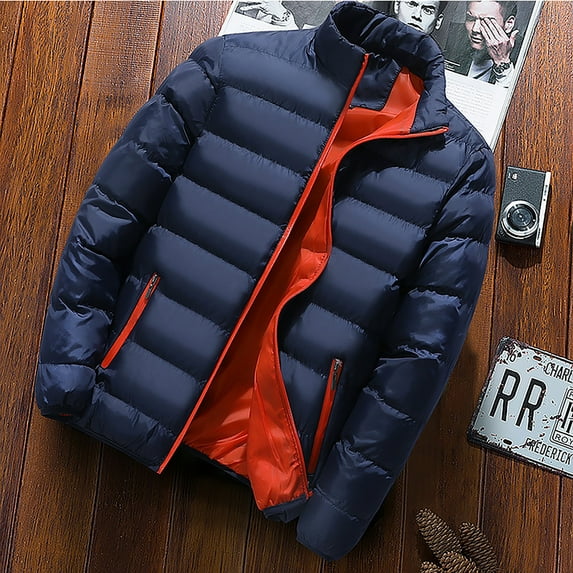 ELFINDEA Mens Coats and Jackets Autumn Winter Zipper Warm Down Jacket Packable Light Coat Dark Blue 1X