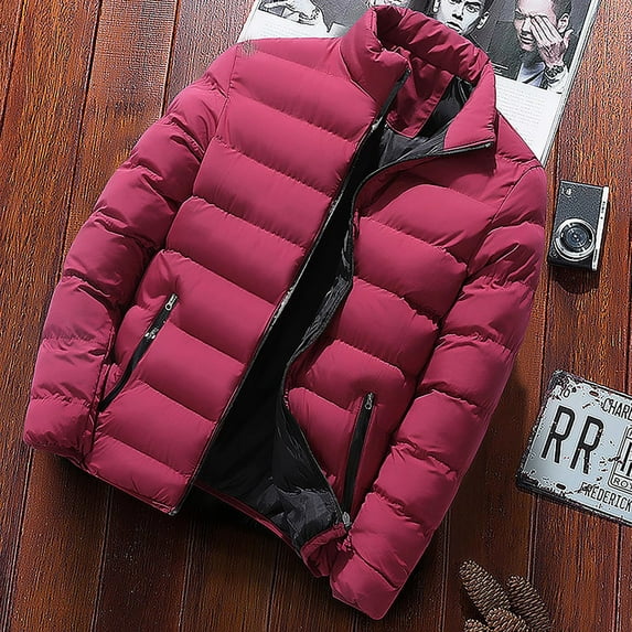 ELFINDEA Mens Coats and Jackets Autumn Winter Zipper Warm Down Jacket Packable Light Coat Red 1X