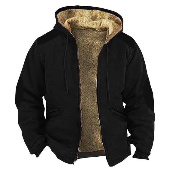 ELFINDEA Mens Coats and Jackets Winter Solid Color Jacket Spring and Autumn Casual Trend Zipper Hooded Jacket Black 2X