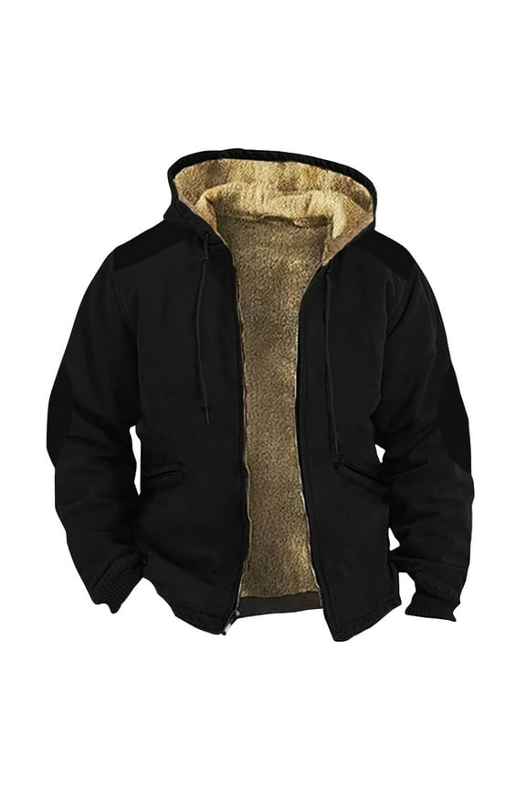 ELFINDEA Mens Coats and Jackets Winter Solid Color Jacket Spring and Autumn Casual Trend Zipper Hooded Jacket Black 6X