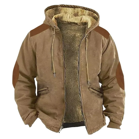 ELFINDEA Mens Coats and Jackets Winter Solid Color Jacket Spring and Autumn Casual Trend Zipper Hooded Jacket Khaki M