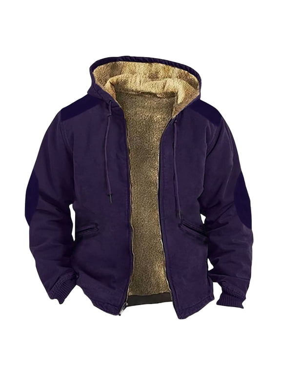 ELFINDEA Mens Coats and Jackets Winter Solid Color Jacket Spring and Autumn Casual Trend Zipper Hooded Jacket Navy 4X