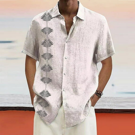 ELFINDEA Mens Shirts Designer Spring Summer Men's Casual Cotton Linen Solid Color Short Sleeve Shirts Loose Shirts White 4XL