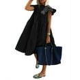 thumbnail image 1 of ELFINDEA Summer Dresses for women 2024 Round Neck Casual Short Sleeve Ruffle-Trim Dresses Plus Size Black S, 1 of 2