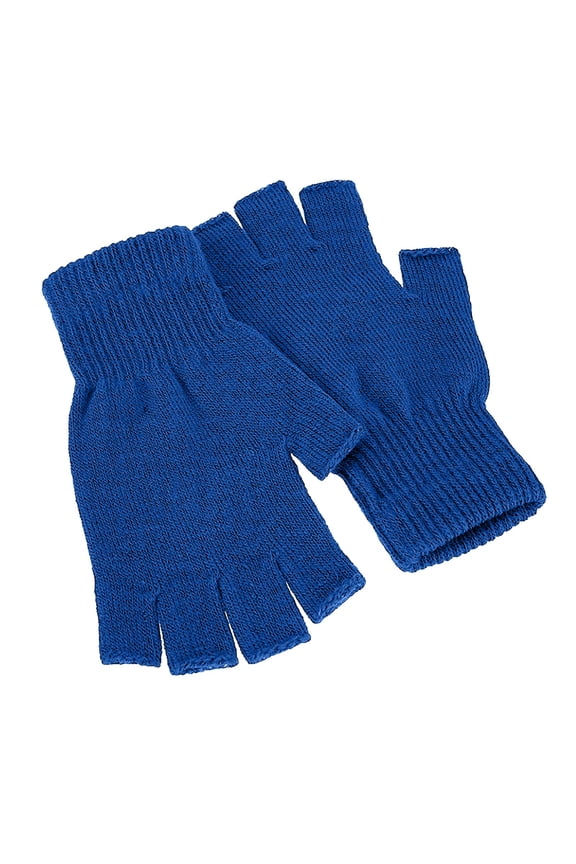Unisex Half Finger Knitted Open Finger Warm Elastic Winter Gloves Blue