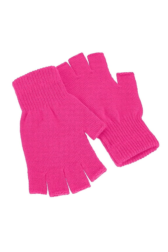 ELFINDEA Unisex Half Finger Knitted Open Finger Warm Elastic Winter Gloves Pink
