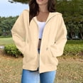 thumbnail image 1 of ELFINDEA Womens Coats Jackets for Women Casual Fashion Solid Color Long Sleeved Zippered Hooded Sweatshirt Womens Tops Beige S, 1 of 5