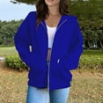 thumbnail image 1 of ELFINDEA Womens Coats Jackets for Women Casual Fashion Solid Color Long Sleeved Zippered Hooded Sweatshirt Womens Tops Royal Blue L, 1 of 5