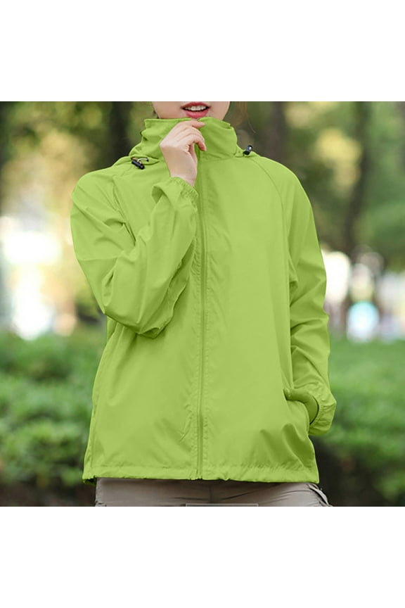 ELFINDEA Womens Coats Jackets for Women Solid Colored Hooded Long Sleeved , Windbreaker, Sun , Outdoor Sports Womens Tops Green 3X