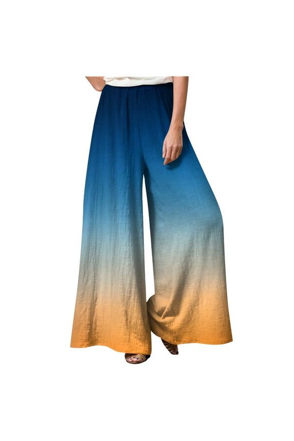 Womens Fashion Cargo Pants Women Fashion Loose Casual Gradient Print Elastic Waist Pocketless Wide Leg Casual Plus Size Womens Pants Orange 3X