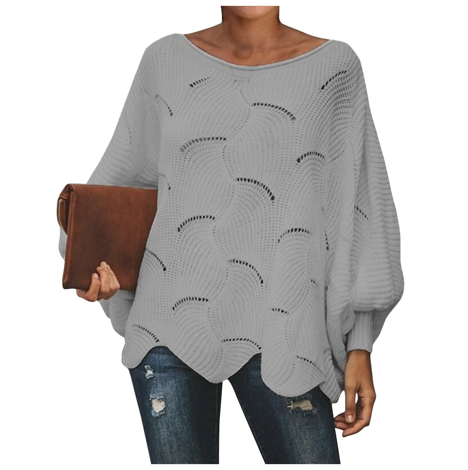 Plus Size Pearl Detail Round Neck Long Sleeve Sweater main image 0