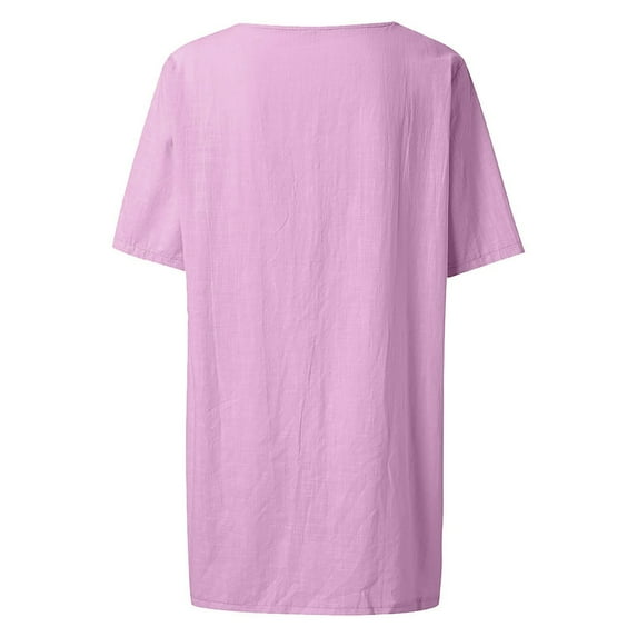 ELFINDEA Womens Plus Blouses & Tunics Fall Autumn Fashion Mid-Length Loose Solid Color Short Sleeve Shirt Casual Womens Tops Purple 2X