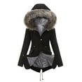 thumbnail image 1 of ELFINDEA Womens Tops Mid-length Hooded Winter Warm Plus Fleece Coat Plus Cotton Padded Coat Black 4XL, 1 of 8