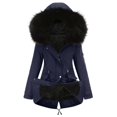thumbnail image 1 of ELFINDEA Womens Tops Mid-length Hooded Winter Warm Plus Fleece Coat Plus Cotton Padded Coat Navy 4XL, 1 of 2