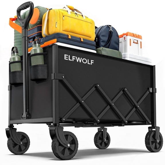 ELFWOLF Collapsible Wagon Cart, 220 lb Load Capacity, Lightweight Folding Wagon with Wheels for Camping, Gardening, Sports, Shopping & Grocery Transport