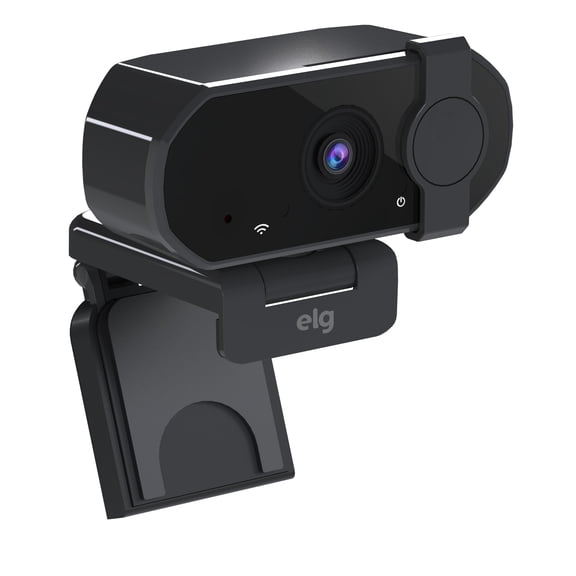 ELG Full HD 1080p Webcam with Microphone & Privacy Cover, Autofocus, Noise-Cancelling Mic, 360 Rotation, USB Web Camera for PC/Mac/Laptop, Zoom/Teams/Skype, USB-C Adapter Included, Black