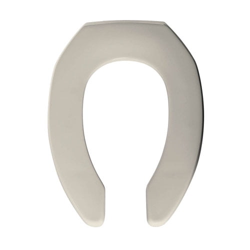 Bemis 2155SSCT346 Elongated Open Front Less Cover Commercial Plastic Toilet Seat in Biscuit with STA-TITE Self-Sustaining Check Hinge and DuraGuard