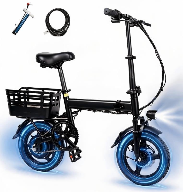 ELHIXNH 14 Inch Folding Ebike for Adults, 500W & 350WH, 19.9mph, 35 Miles, UL2849, Electric Commuter Bicycle with Basket