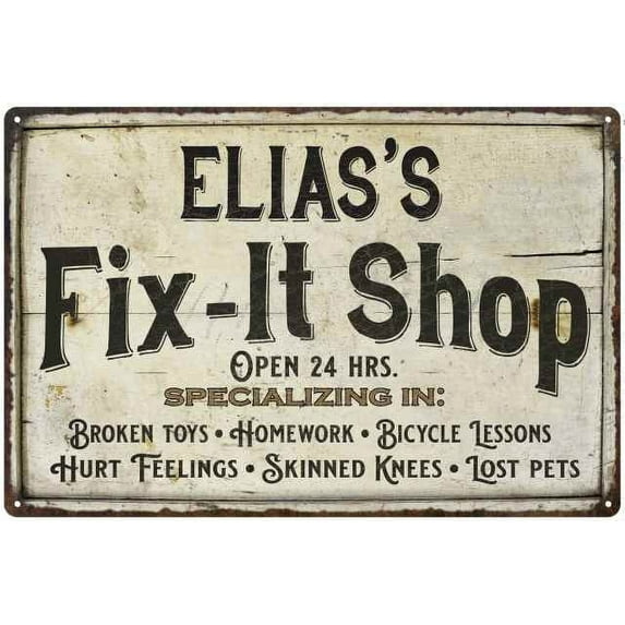 ELIAS'S Fix-It Shop Sign Grandpa Dad Wall Decor 8 x 12 High Gloss Metal 208120006455