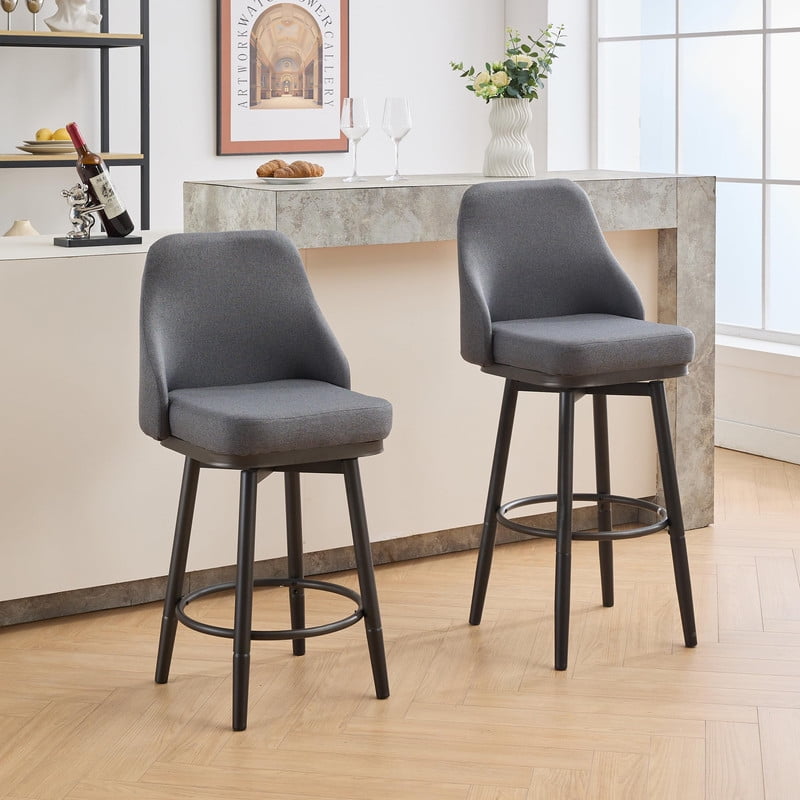 MF Studio Set of 2 Bar Stools Chair Vintage Leathaire 30 inches Height Counter Barstools in Gray Walmart