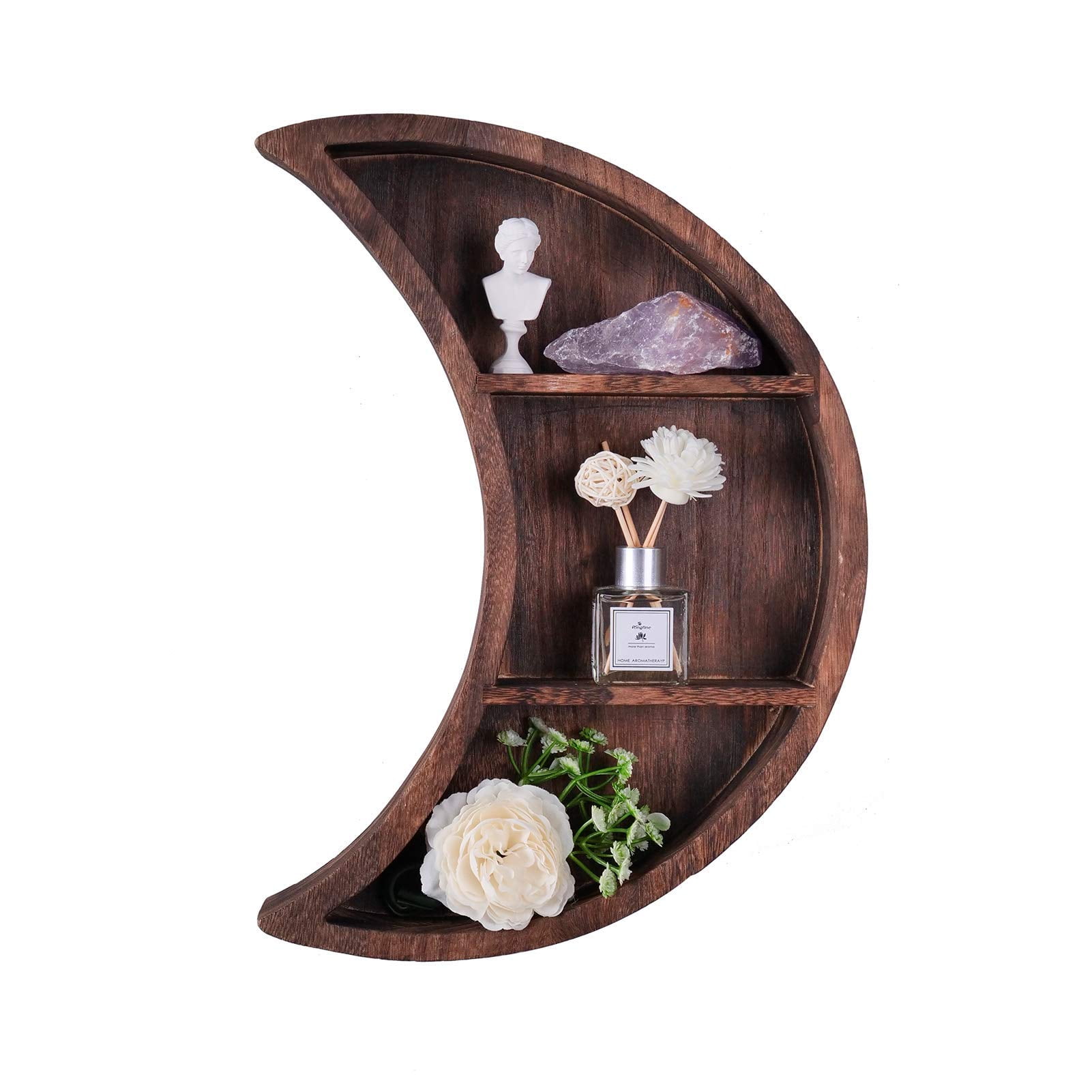 ELIAUK Floating Moon Wooden Shelves Reversible Crescent Moon Shelf,Home