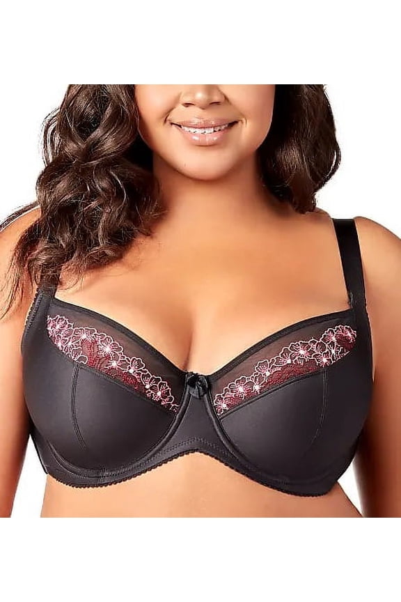 Black Blossom Side Support Balcony Underwire Bra, US 46G, UK 46F, NWOT