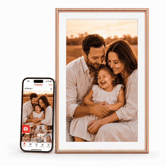 ELIME 15.6" WiFi Digital Picture Frame with Frameo App, Full HD Auto-Rotating Smart Photo Display, 32GB, Rose Gold