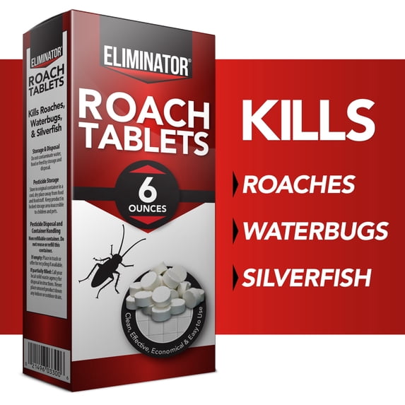 Eliminator Roach Tablets 6 Ounce, Boric Acid, - Kills Roaches, Waterbugs, and Silverfish