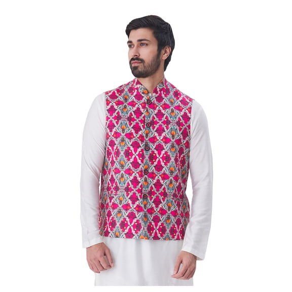 ELINA FASHION Men's Indian Raw Silk Kurta Pajama And Nehru Jacket (Waistcoat) || Wedding Ethnic Diwali Puja Set