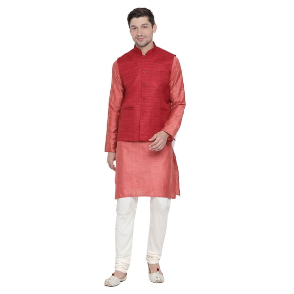 ELINA FASHION Men's Indian Silk Blend Kurta Pajama And Nehru Jacket ( Waistcoat) Diwali Puja Wedding Ethnic Set